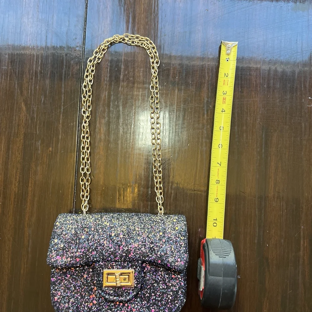 Midnight Glitter Micro Crossbody Purse Metal Chain Glitzy Festival Glam